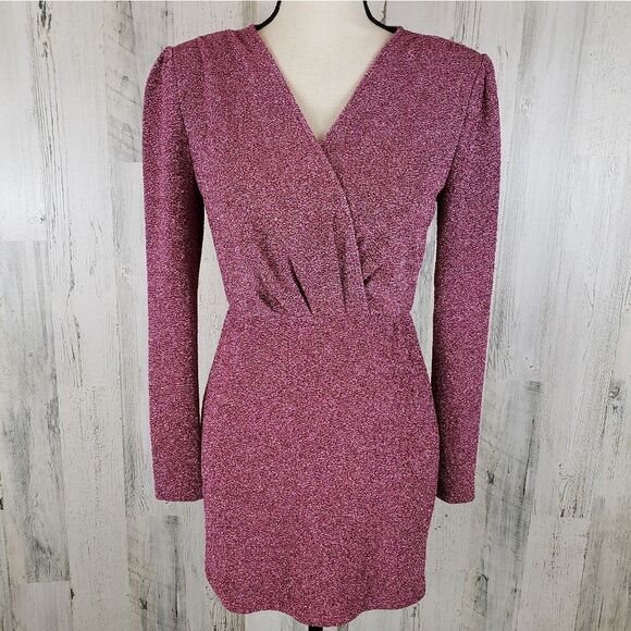 MNG Pink Metallic Cocktail Party Dress Sz 2 - Picture 1 of 9